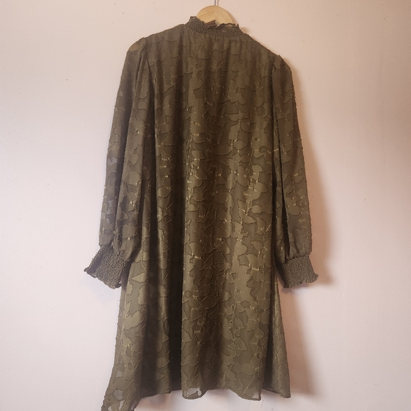 Tommy Hilfiger Olive Green Floral Chiffon Shift Dress Lace Size 14 - Picture 5 of 10